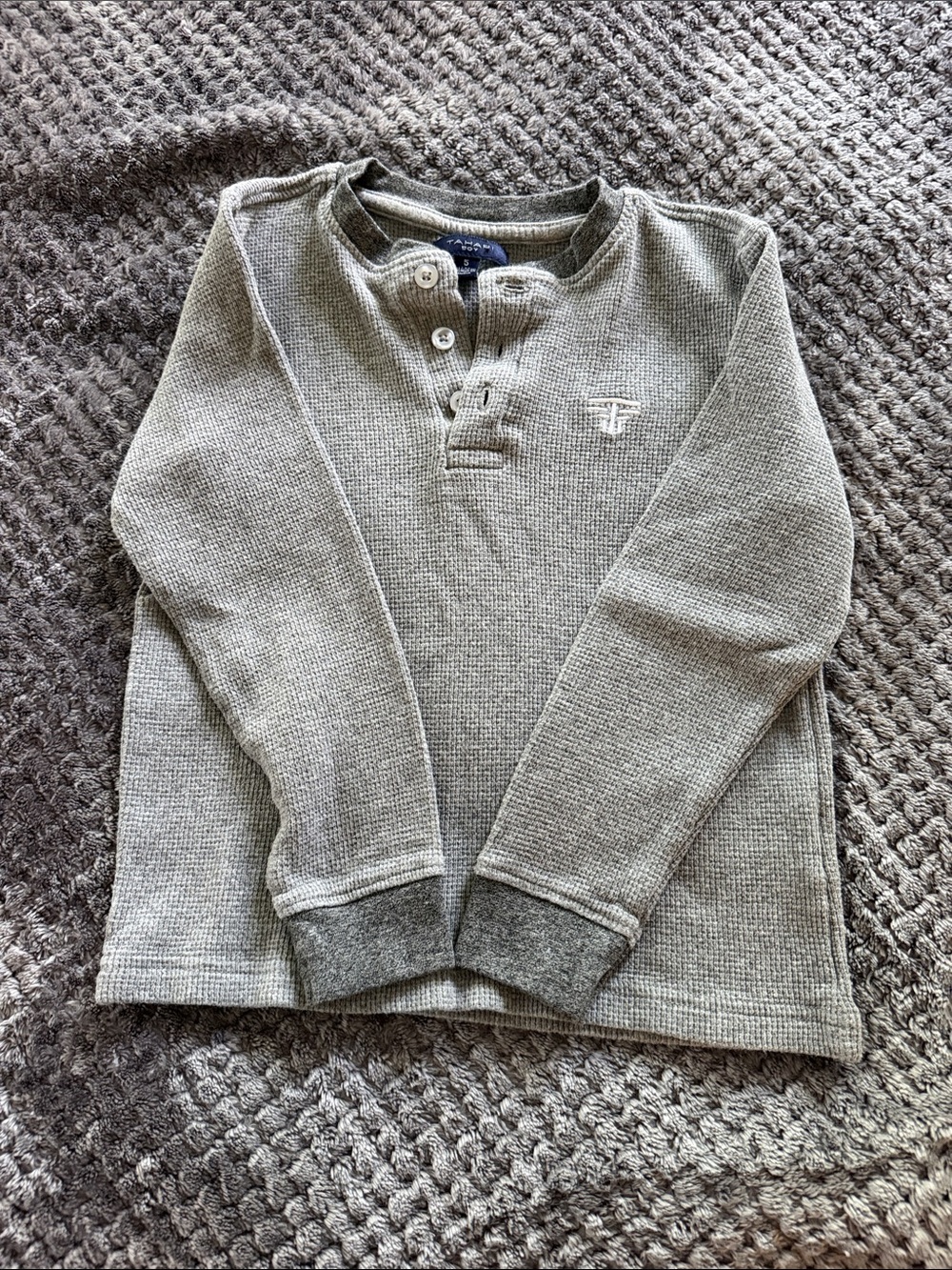 Tahari Gray Waffle-Knit Henley Long Sleeve Shirt